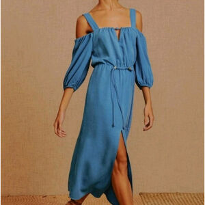 Vix by Paula Hermanny Blue Midi Beach Vacation Resortwear Dress Size 0 NWT
